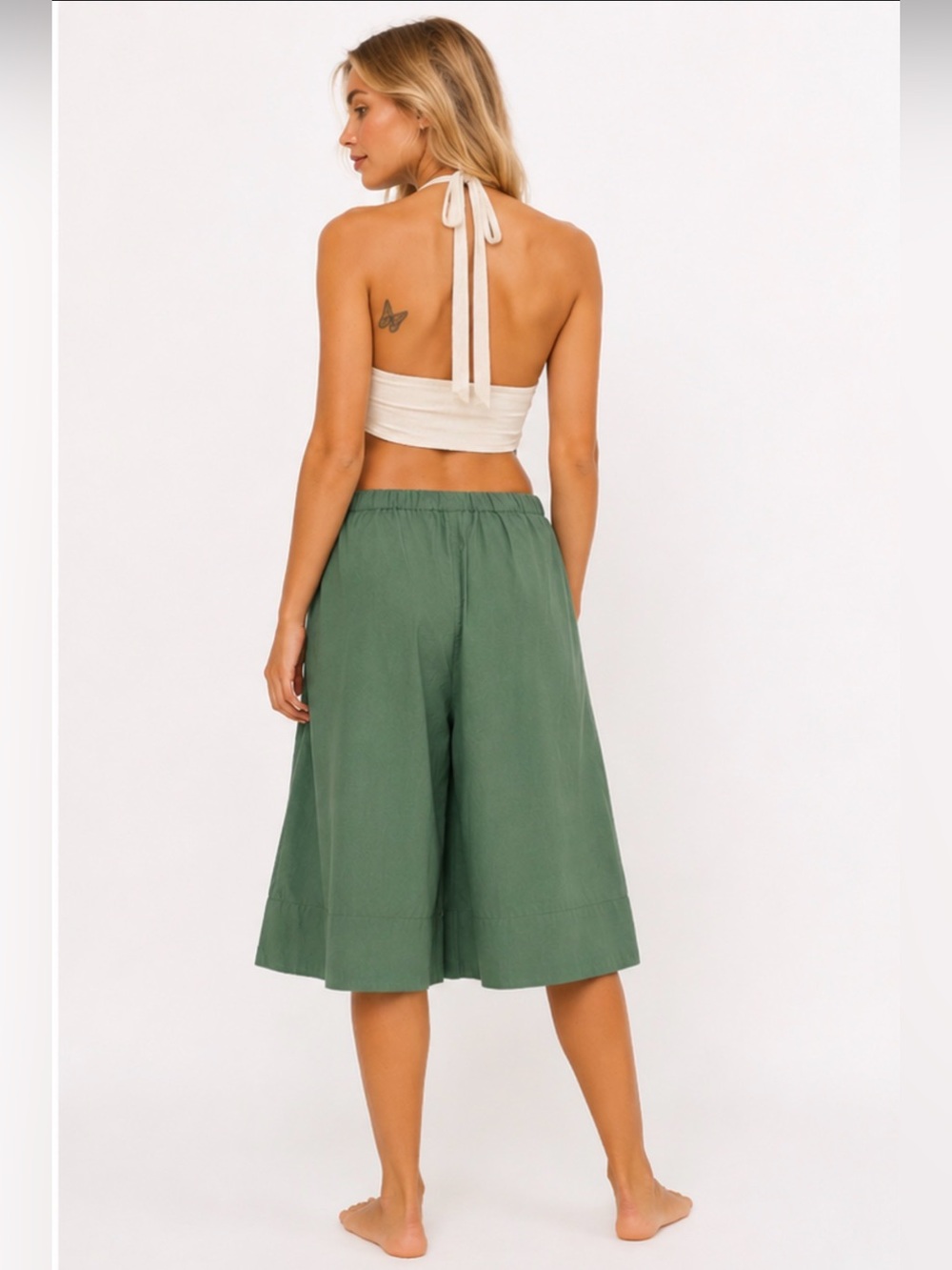 Free People Menorca Slouchy Capri Pants Olive Green Boho Cotton XS NWOT - Picture 2 of 7